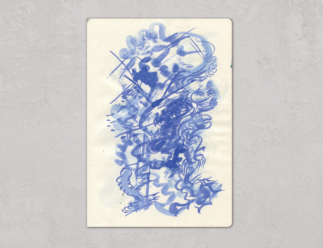 Figure in blue landscape