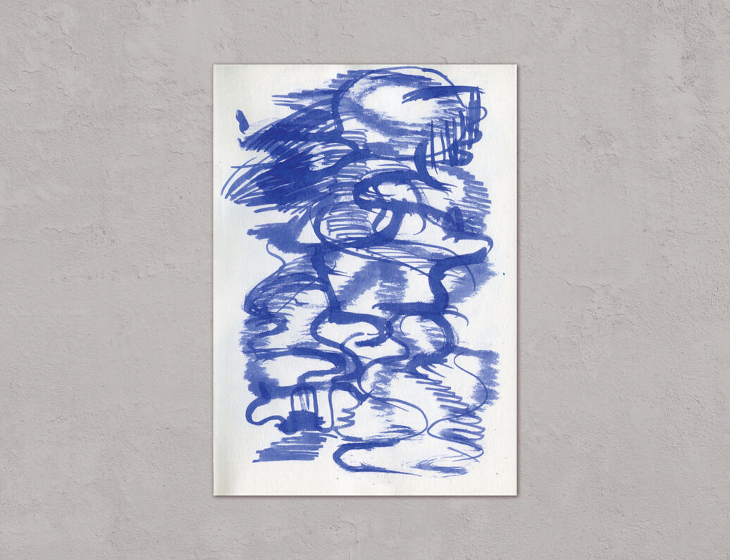 Figure in blue / ink on paper A5